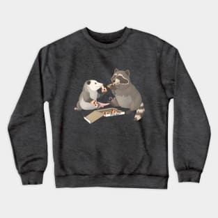 Possum and Raccoon eating pizza Crewneck Sweatshirt